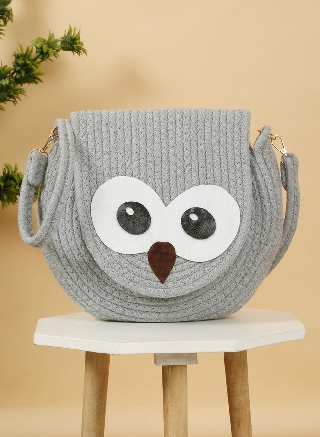 FABINALIV Grey Cartoon Design Macrame Braided Cotton Sling Bag (FLHB-1017-Grey) - Image 3